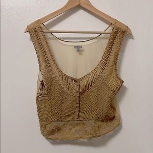 Anthropologie ecoté sheer gold embroidered crop top